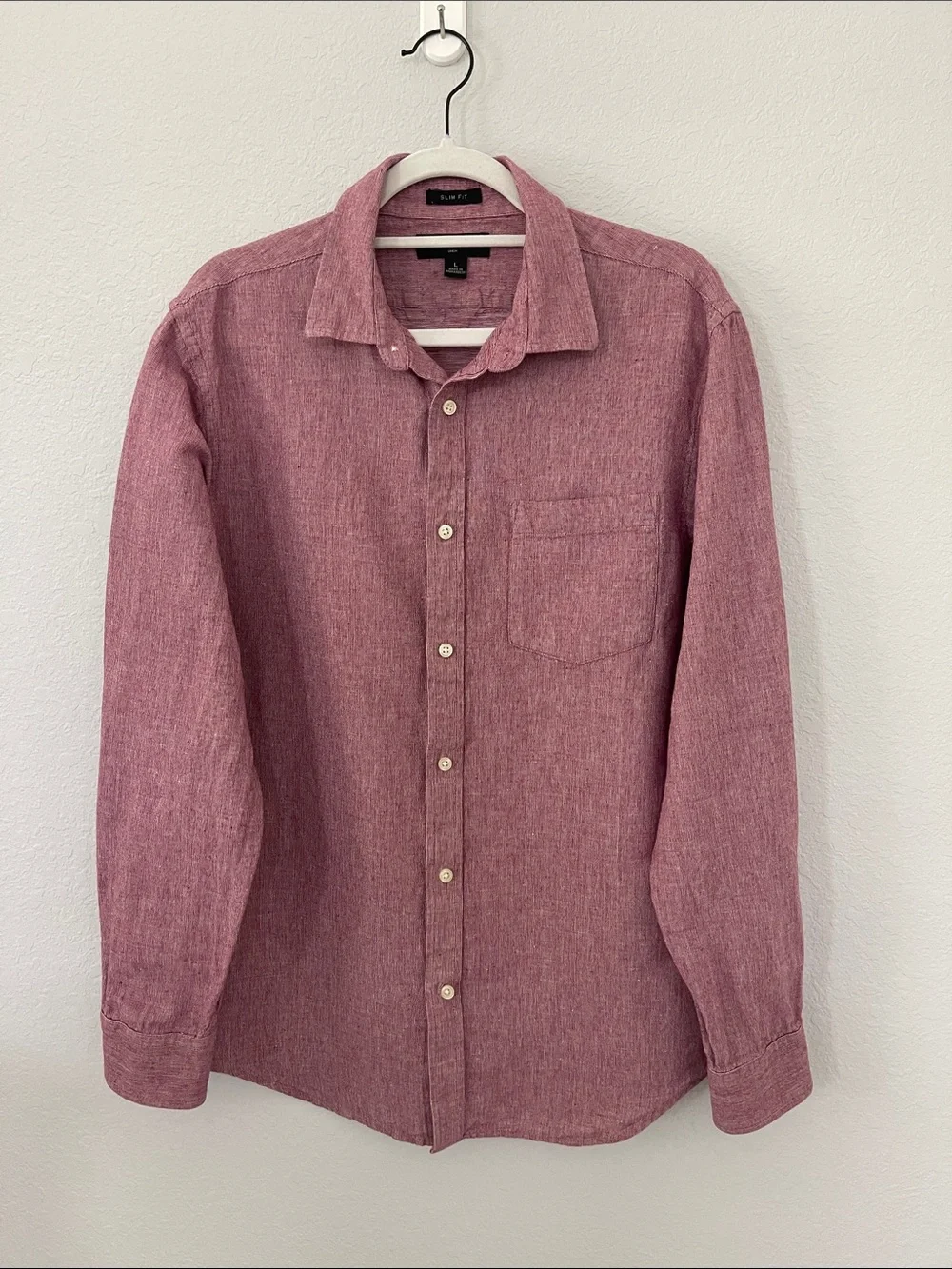 Banana Republic Linen Cotton Slim Fit Shirt Men’s L Burgundy Button Up